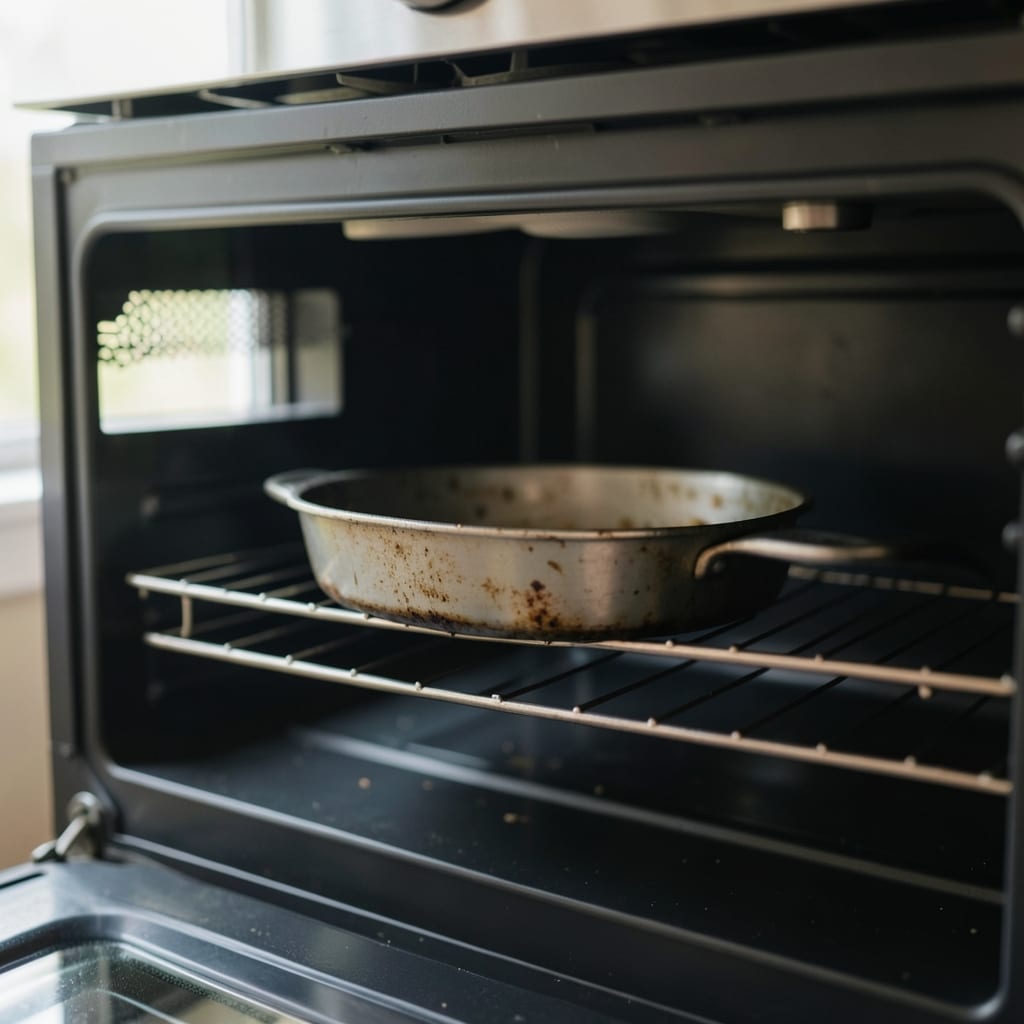 An ordinary home oven with one tin in it